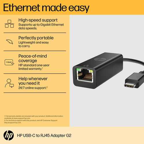 HP USB-C to RJ45 Adapter G2 interface cards/adapter RJ-45 HP USB-C to RJ45 Adapter G2 interface cards/adapter RJ-45